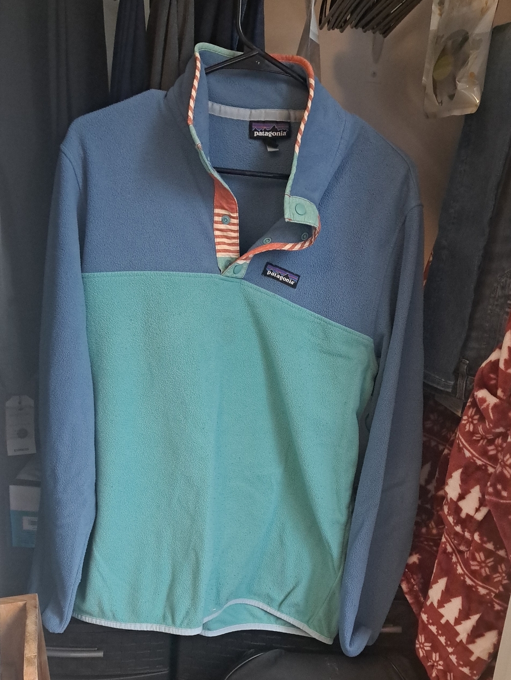 Patagonia Blue and Aqua Snap Pullover Fleece